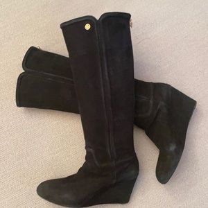 Tory Burch black suede wedge boots